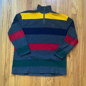 Vintage Lauren Ralph Lauren 1/4 Zip Striped Multi-Colored Size Large-Made in USA